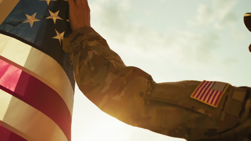 Soldier Caresses American Flag Remembering War Fallen Holiday Memorial DAy