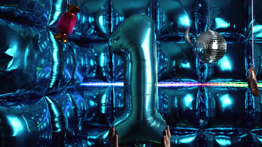Celebration Party with Number 1 Foil Balloon, Disco Elements, and Lights