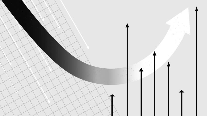 Businessman sliding downward on dark curve transitioning into growth. Economic downturn followed by recovery. Stop motion, animation. Concept of resilience, crisis management, business strategy.