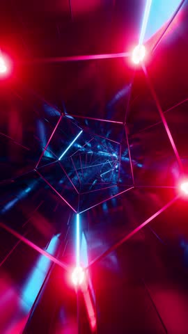 A red and blue abstract tunnel with a lot of lights. Vertical looped animation.