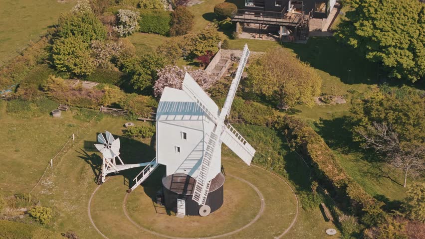 Aerial of a Rustic Beauty of an Old Vintage Windmill in the Countryside