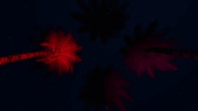 Palm trees illuminated by neon lights of a disco against the backdrop of a night starry sky, spinning overhead. 3D animation. - Powered by Shutterstock - Get 15% off with code: PIKWIZARD15