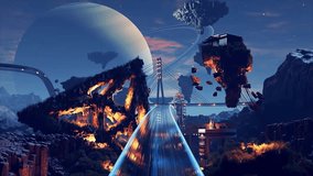 Futuristic gate opening to burning planet with alien civilization. Stock footage - Powered by Shutterstock - Get 15% off with code: PIKWIZARD15
