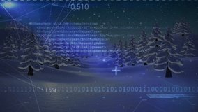 Stylized CGI winter forest showing snow-laden pines, drifting binary code, glowing data beams. Frost, futuristic, data, technology, connectivity, digital, cyber - Powered by Shutterstock - Get 15% off with code: PIKWIZARD15