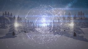 Digital network sphere floating above snowy pine hills, nodes glimmering and lines pulsing softly. Futuristic, winter, tranquility, connectivity, technology, serenity, abstraction - Powered by Shutterstock - Get 15% off with code: PIKWIZARD15