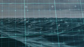 Choppy ocean surface flowing under cloudy sky while receiving turquoise digital grid mapping. Maritime, navigation, futuristic, technology, exploration, maritime industry, abstract - Powered by Shutterstock - Get 15% off with code: PIKWIZARD15