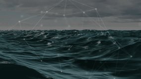 Ocean waves streaming through glowing network grid overlay in 3D render, showing connected nodes. Futuristic, technology, digital, abstract, ocean, network, connectivity - Powered by Shutterstock - Get 15% off with code: PIKWIZARD15