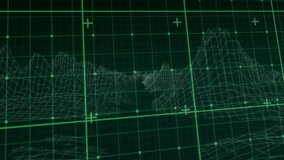 Wireframe 3D mountain terrain displaying glowing green grid simulation, with nodes and markers. Futuristic, technology, innovation, data, visualization, virtual, abstract - Powered by Shutterstock - Get 15% off with code: PIKWIZARD15