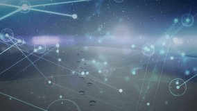 Digital network overlay being animated over dark surface featuring neon-blue nodes, HUD, particles. Futuristic, technology, cyberspace, connectivity, interface, science, innovation - Powered by Shutterstock - Get 15% off with code: PIKWIZARD15