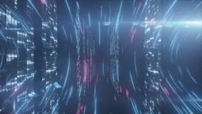Futuristic data tunnel streaming, featuring glowing grid panels with neon blue and magenta accents. Futuristic, technology, abstract, digital, cyber, neon, virtual - Powered by Shutterstock - Get 15% off with code: PIKWIZARD15