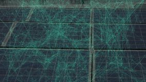 Technician kneeling inspecting solar panel array outdoors, showing network nodes and diagnostics. Renewable, technology, innovation, industry, engineering, sustainable, connectivity - Powered by Shutterstock - Get 15% off with code: PIKWIZARD15