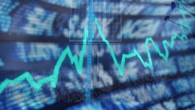 Solar panel standing on metal pole in grassy field, showing teal graph waves and blurred tickers. Renewable, technology, investment, data, energy, sustainability, futuristic - Powered by Shutterstock - Get 15% off with code: PIKWIZARD15