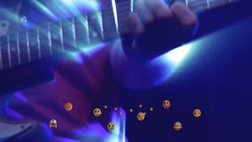 Circular luminescent disc being animated in neon digital scene, showing floating emoji reactions. Abstract, cyberpunk, vibrant, futuristic, electronic, visual, energetic - Powered by Shutterstock - Get 15% off with code: PIKWIZARD15