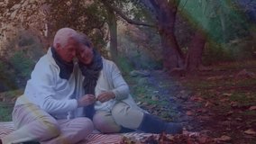 senior couple holding hands on picnic blanket, overlaying animated health chart and heart icons. Romantic, outdoor, leisure, nature, tranquility, companionship, warm - Powered by Shutterstock - Get 15% off with code: PIKWIZARD15