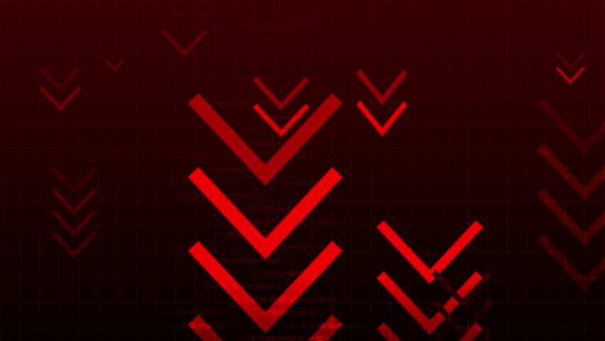Stop motion. Animation. Repetitive red down arrows over binary background indicate system-wide decline and performance drop. Concept of technological slowdown, algorithmic crash, digital crisis - Powered by Shutterstock - Get 15% off with code: PIKWIZARD15