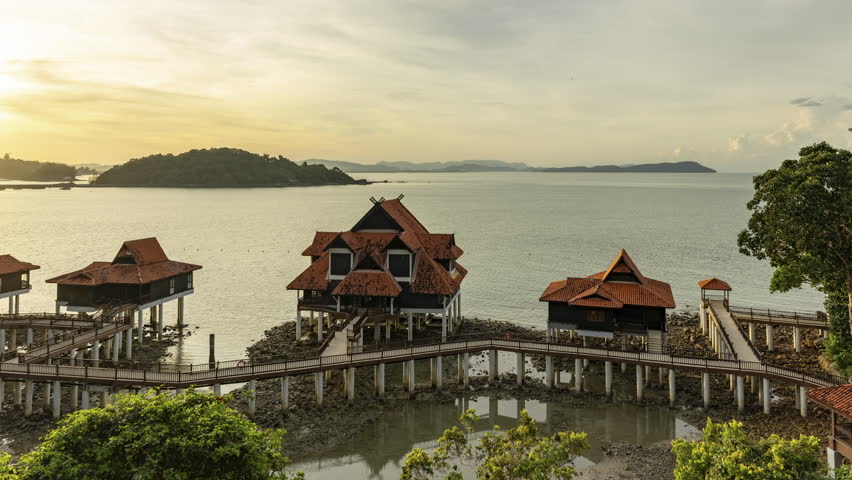 timelapse of paradise bungalows over the sea in langkawi malaysia
