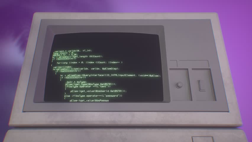 Old School Terminal With Green Programming Text on CRT Screen