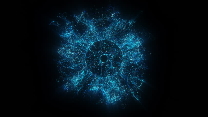 4K Explosion of Blue Bokeh lights. Holiday motion background. Glowing particle abstract. 2160p 60fps. Exploding frost particles. 3d rendering. Isolated on black effect. 2026 Trend footage.