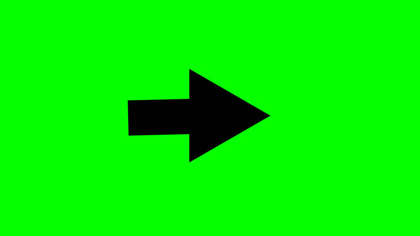 right side arrow icon animation on green screen background, right arrow, black right arrow