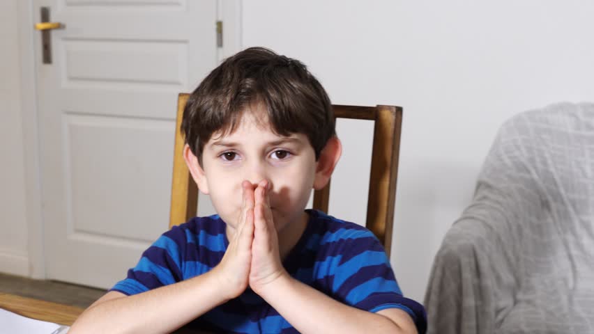 Boy is studing at home, doing homework