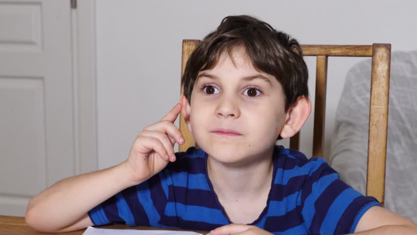 Boy is studing at home, doing homework