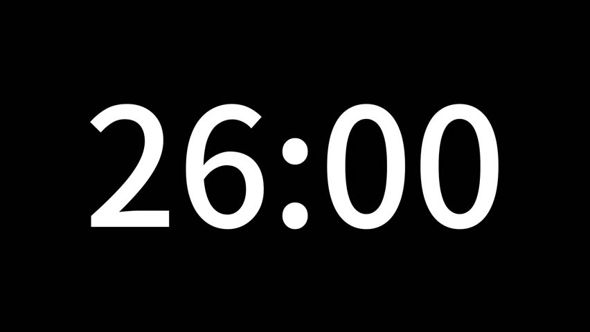 Countdown timer from 26 minute to 25 minute suitable for presentations, educational. The minimalist design ensures seamless integration with any video project. Ideal for editors looking for modern