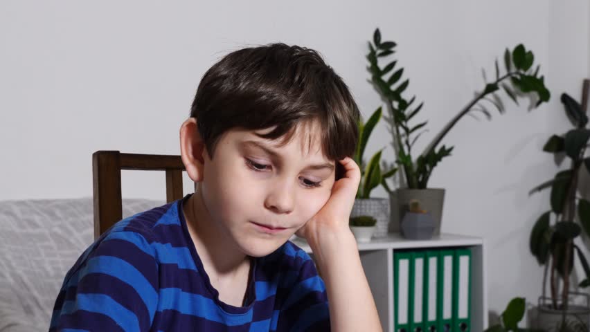 Boy is studing at home, doing homework