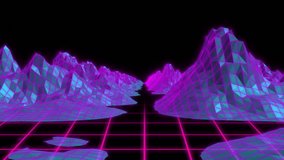 Neon wireframe floor extending to vanishing point, framing cyan peaks under floating green pattern. Futuristic, digital, cyberpunk, abstract, vibrant, geometric, immersive - Powered by Shutterstock - Get 15% off with code: PIKWIZARD15