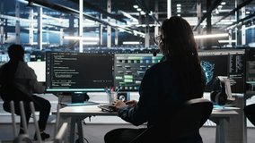 Data center expert examines node tree interface, delivering technical support. Server room technician talking in headset mic with coworkers, using visual programming software, camera A - Powered by Shutterstock - Get 15% off with code: PIKWIZARD15