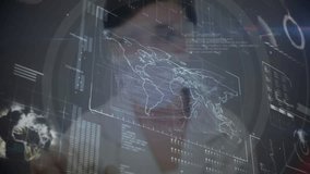 Holographic world map projecting flowing vector lines, showing colored bar charts in 3D interface. Futuristic, data visualization, digital interface, technology, analytics, high-tech, immersive - Powered by Shutterstock - Get 15% off with code: PIKWIZARD15