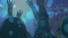 Male singer performing on music stage, with animated light beams and sound notes floating amid haze. Concert, performance, nightlife, stage, crowd, atmosphere, energy - Powered by Shutterstock - Get 15% off with code: PIKWIZARD15