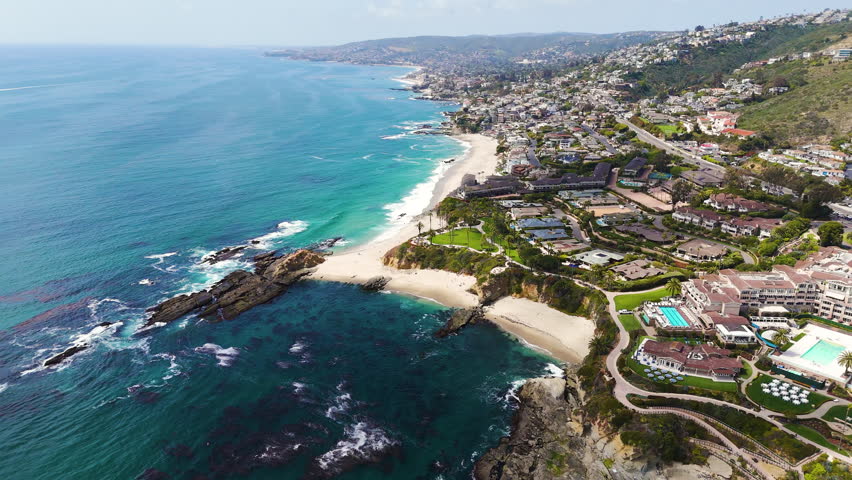 Cinematic aerial shot of magnificent coastline at Laguna Beach in California, USA