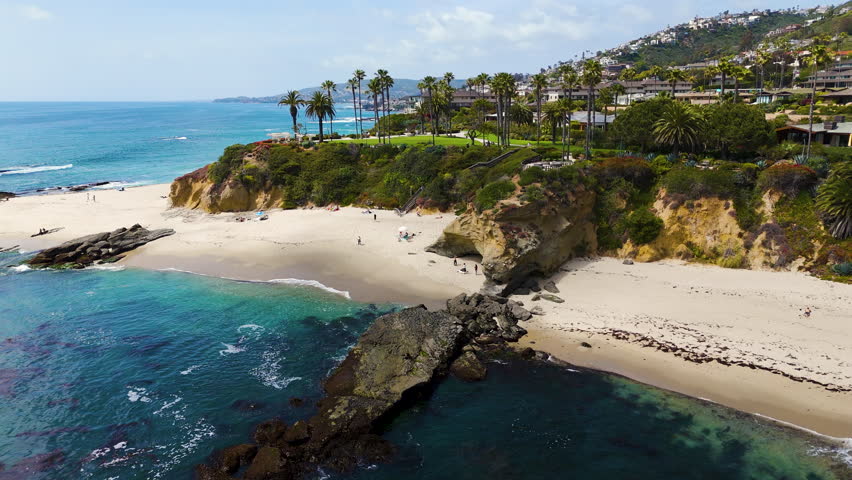 Cinematic aerial shot of magnificent coastline at Laguna Beach in California, USA