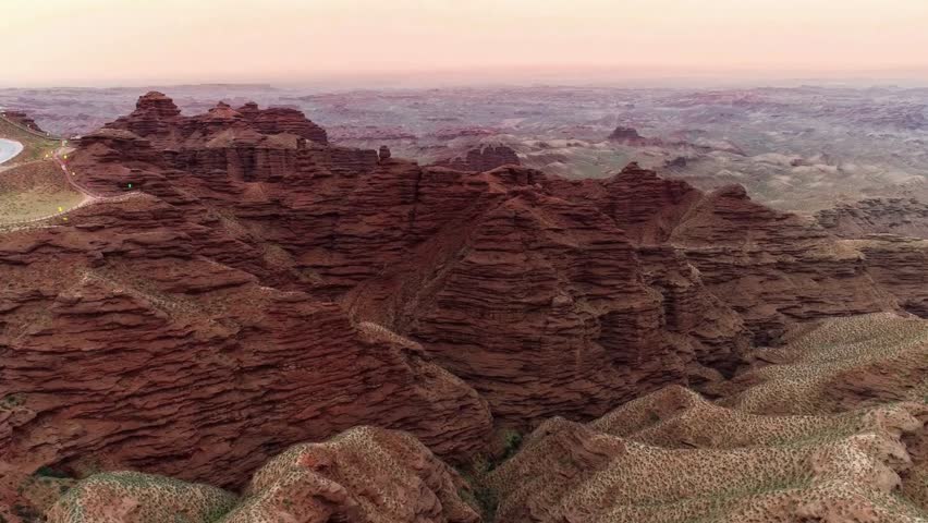 Aerial View of Badlands National Park, South Dakota, USA, Eroded Landscape