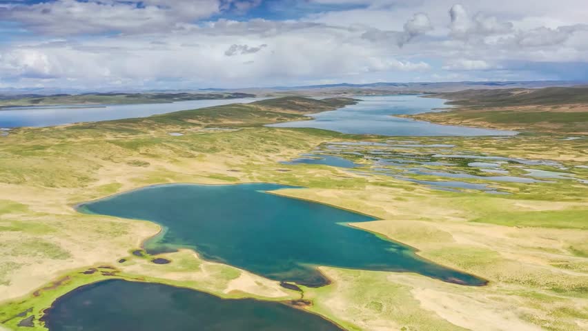 Aerial View of Serene Landscape with Lakes and River