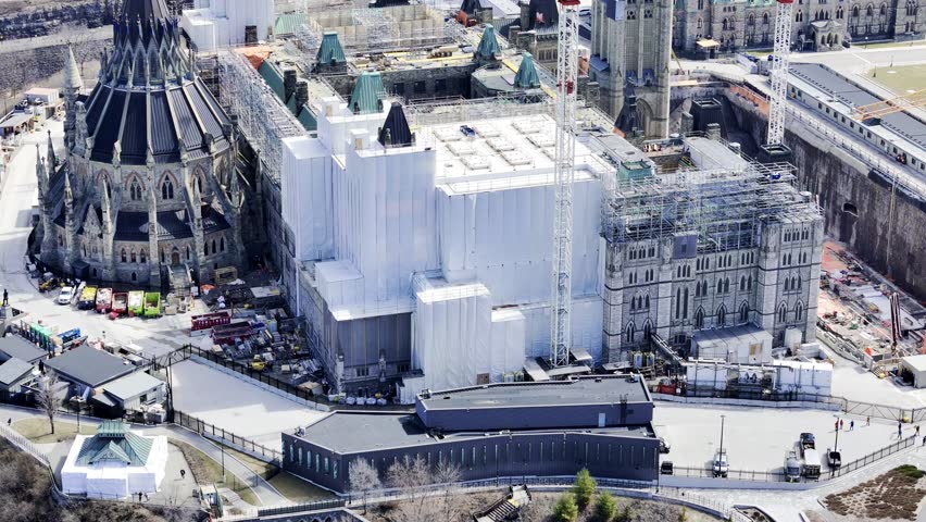 Aerial view of the capital Parliament under renovation the skyline of downtown Ottawa
