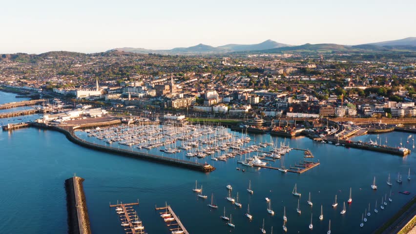 Golden Hour Aerial View Over Dun Laoghaire Harbour, Dublin
