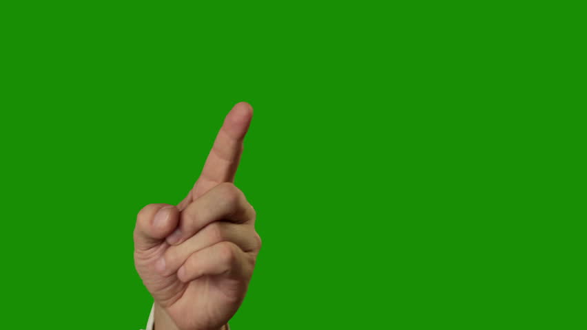 Green (Chroma Key) background. Men's hands in a white shirt are threatened