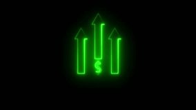 Glowing neon line of dollar sign icon and up arrow isolated on transparent background. arrow animation coloring chroma down light and black background. Money, profit, investment, growth business - Powered by Shutterstock - Get 15% off with code: PIKWIZARD15