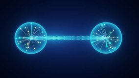 Abstract digital of two entangled qubit spheres connected by binary code, symbolizing quantum communication and information exchange. - Powered by Shutterstock - Get 15% off with code: PIKWIZARD15
