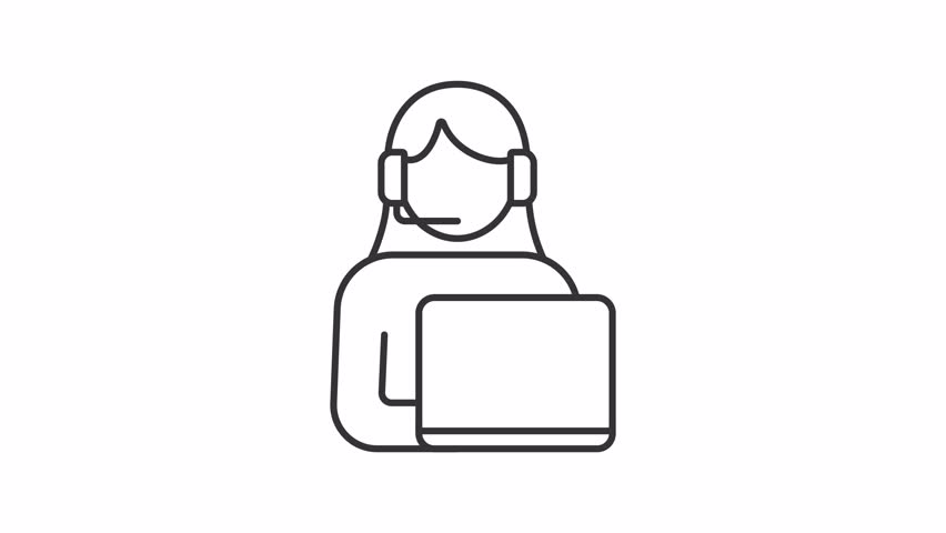 Receptionist line animation. Customer support animated icon. Shaking head, headphones. Call center. Help, assistance. Outline element on white background. HD video with alpha channel - Powered by Shutterstock - Get 15% off with code: PIKWIZARD15