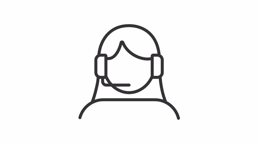 Call center line animation. Operator dispatcher animated icon. Shaking head, headphones. Online support. Customer service. Outline element on white background. HD video with alpha channel