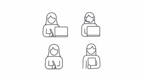 Remote employee line animation set. Digital worker animated icons. Call operator, customer service. Artists, students. Outline elements on white background. HD video with alpha channel - Powered by Shutterstock - Get 15% off with code: PIKWIZARD15