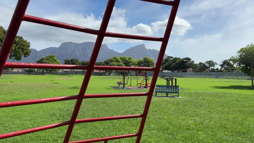 View of Table Mountain from a suburban park in Lansdowne, 20 minutes outside of Cape Town City centre.