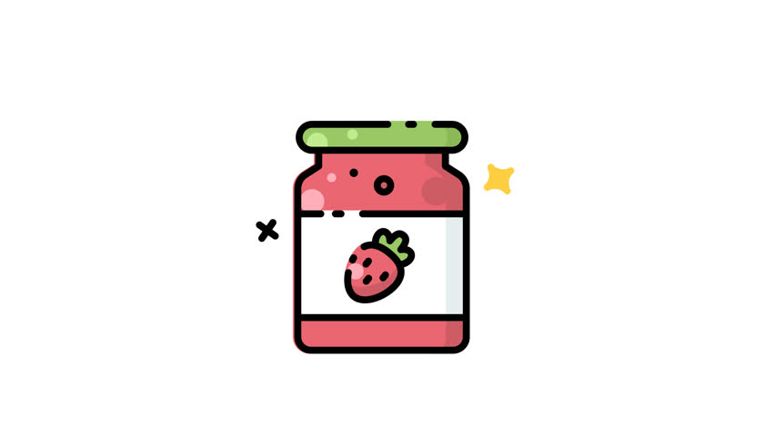 animation of Title Jar of strawberry jam. Suitable for food blogs, recipe websites, product packaging, and summer themed designs. Perfect for showcasing preserves and fruits.
