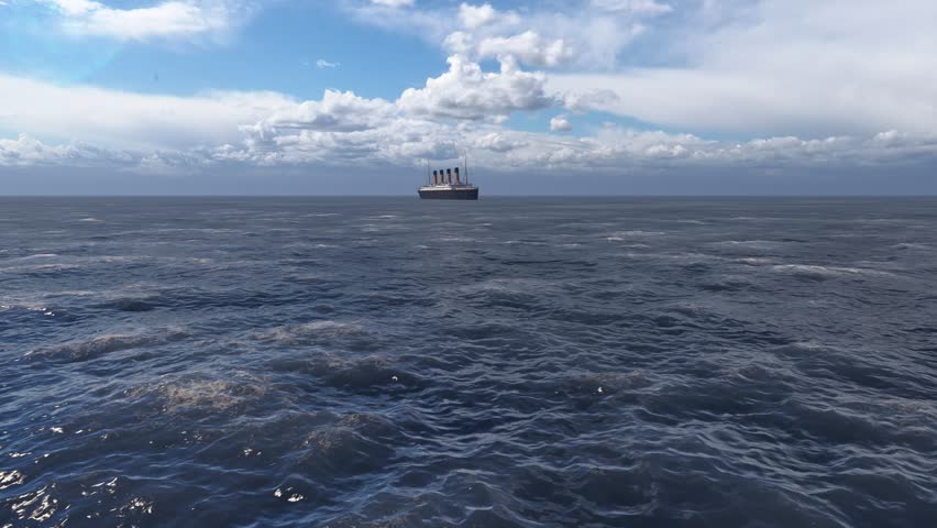The Legendary Titanic Ship in 3D Rendering. Ocean liner. Titanic ship at the sea.