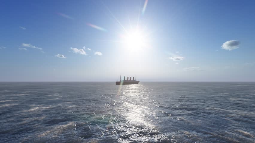 The Legendary Titanic Ship in 3D Rendering. Ocean liner. Titanic ship at the sea.