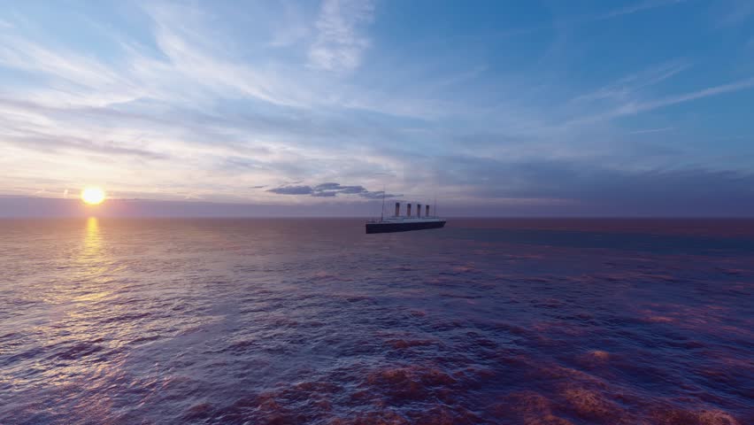 The Legendary Titanic Ship in 3D Rendering. Ocean liner. Titanic ship at the sea.