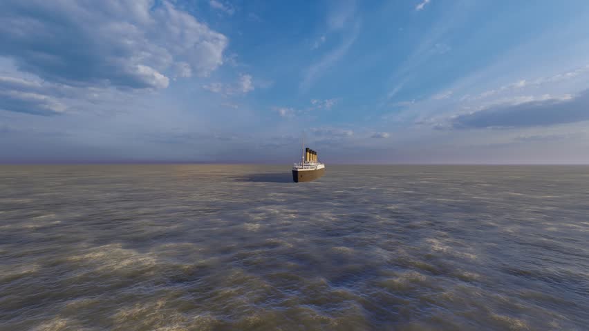 The Legendary Titanic Ship in 3D Rendering. Ocean liner. Titanic ship at the sea.