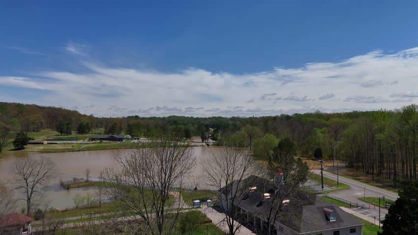 Submerged Dunbar Cave Road in Clarksville Tennessee due to severe flooding